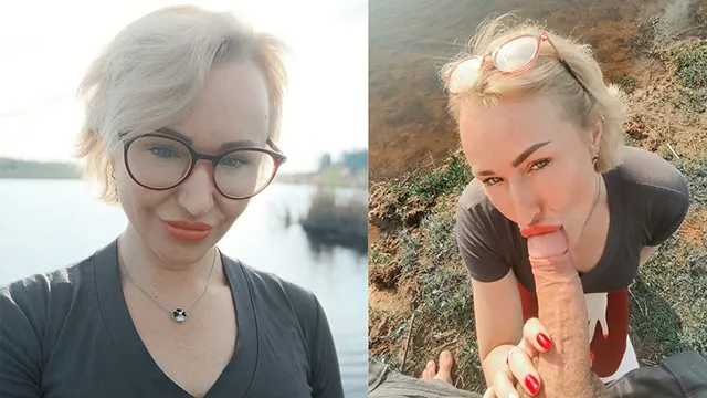 Cherry Aleksa met her admirer at the lake and sucked him off